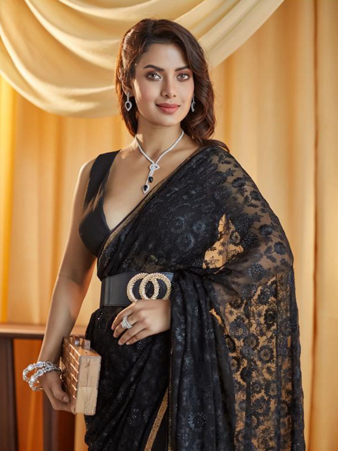 kasee Embellished Chikankari Pure Chiffon Saree | Grocsy