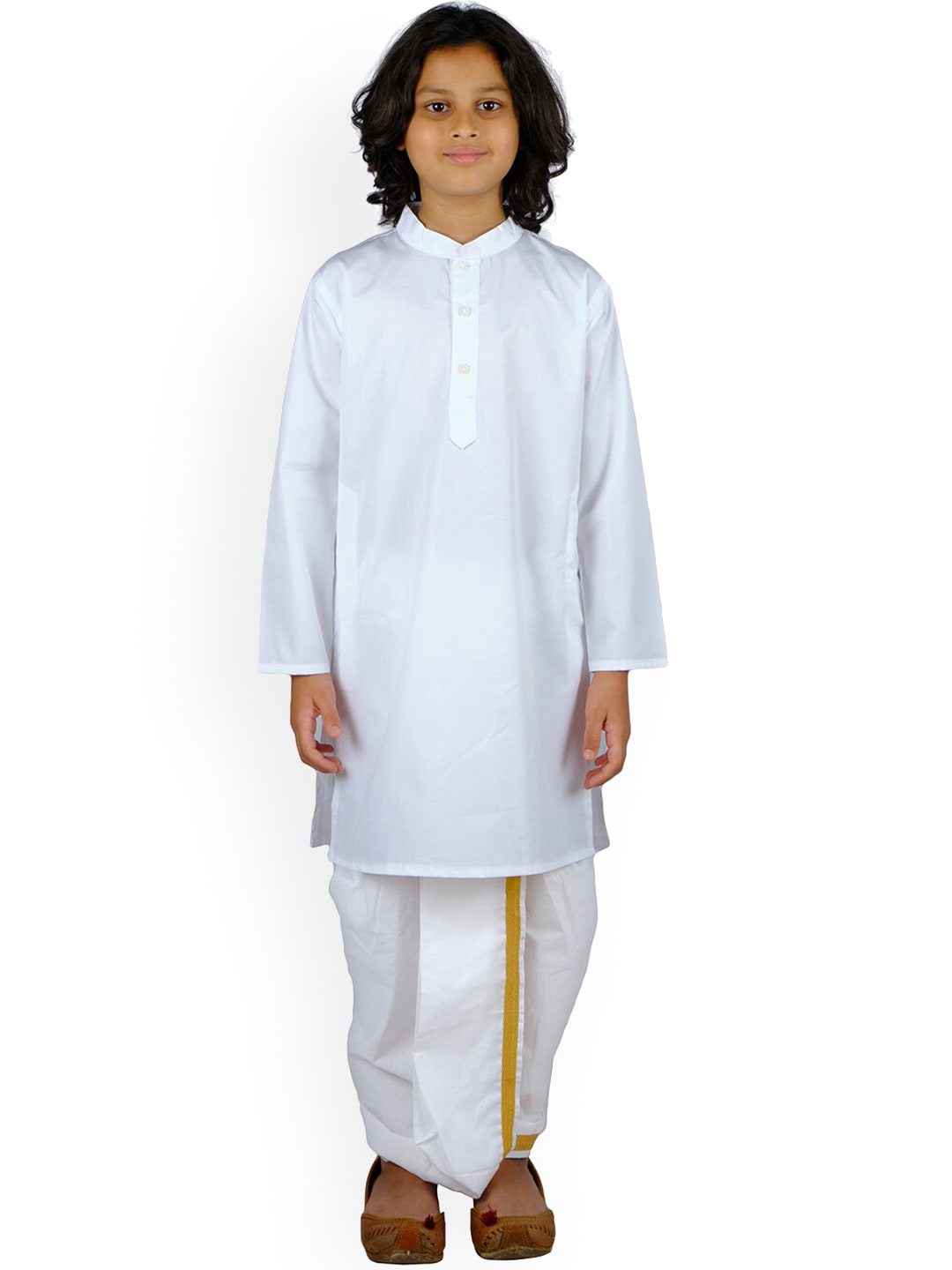 Sethukrishna Boys White Pure Cotton Kurta with Dhoti Pants | Grocsy
