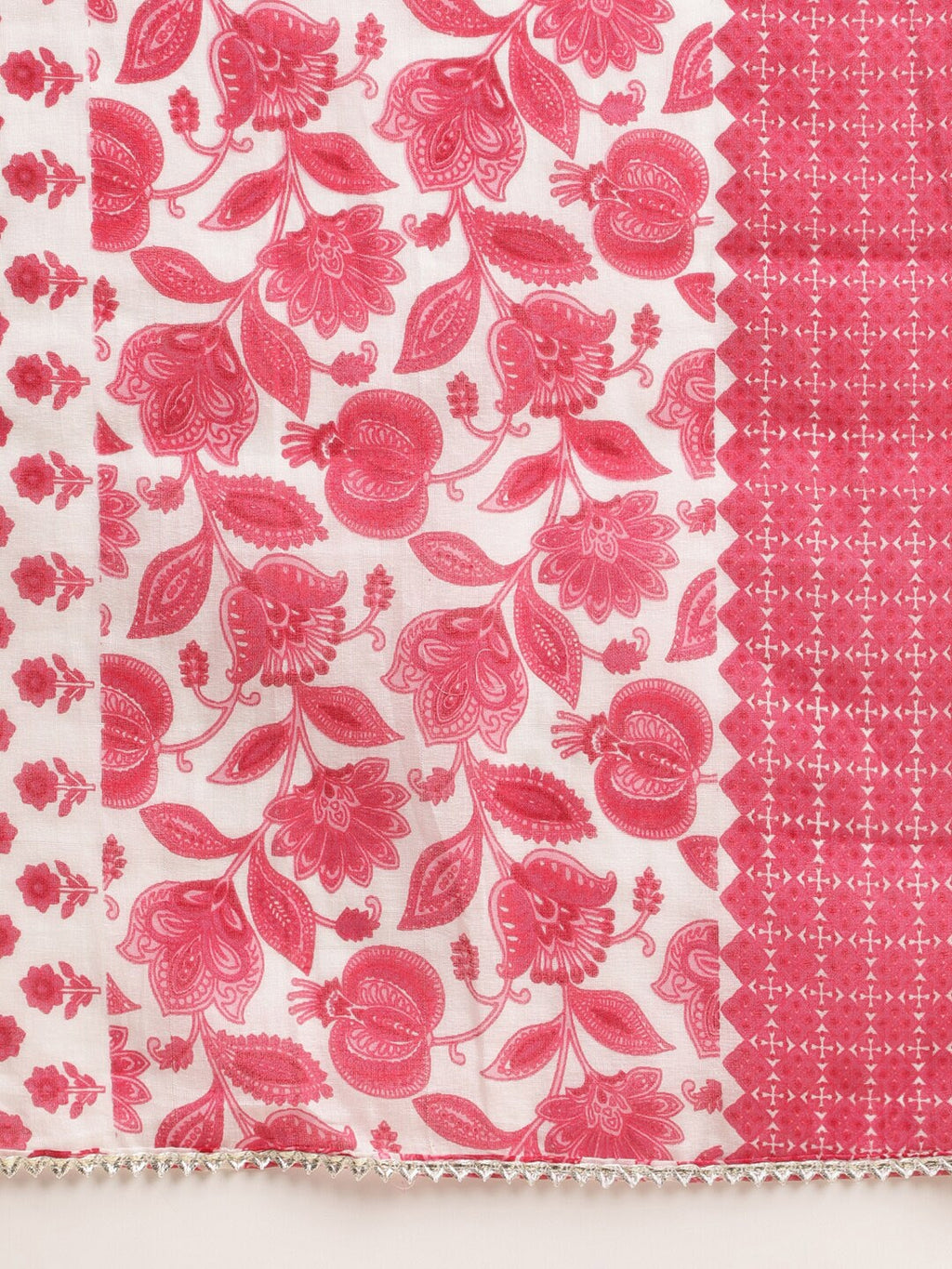 Sangria Pink & White Floral Printed Pure Cotton Straight Kurta With Trouser & Dupatta | Grocsy
