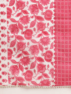 Sangria Pink & White Floral Printed Pure Cotton Straight Kurta With Trouser & Dupatta | Grocsy