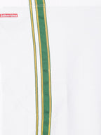 Sethukrishna Boys White & Green Pure Cotton Solid Shirt and Veshti Set | Grocsy