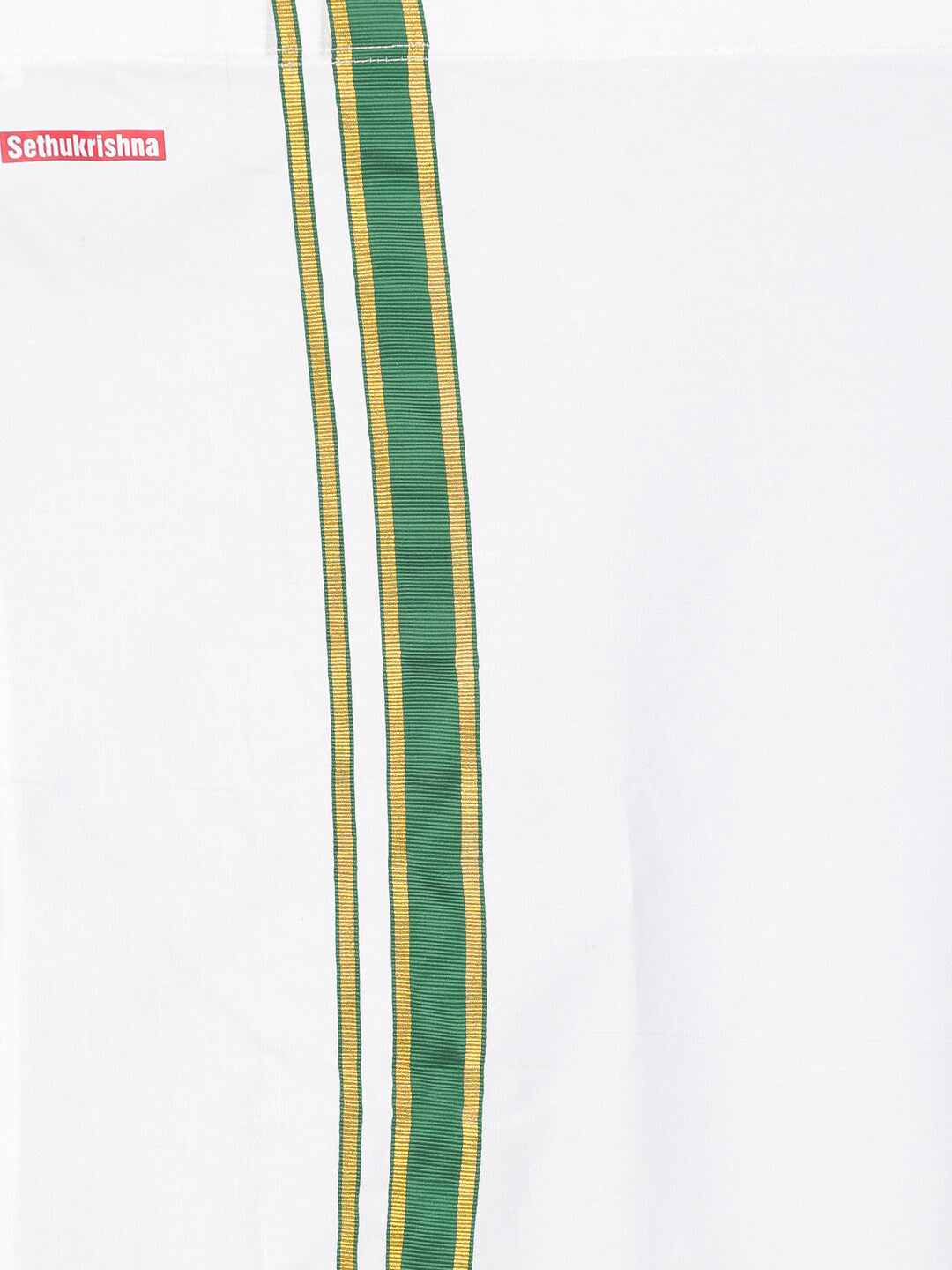 Sethukrishna Boys White & Green Pure Cotton Solid Shirt and Veshti Set | Grocsy