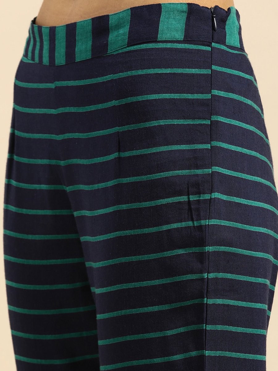 All About You Women Blue & Green Pure Cotton Kurta with Trousers | Grocsy