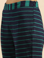 All About You Women Blue & Green Pure Cotton Kurta with Trousers | Grocsy