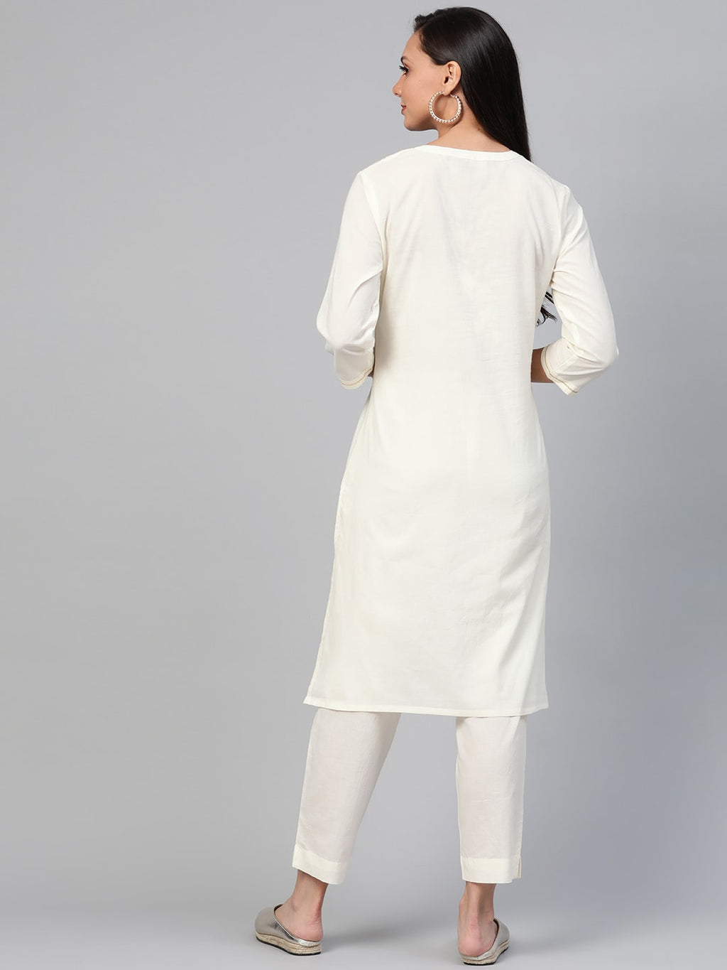 Sangria Women Off-White & Golden Yoke Design Kurta with Trousers | Grocsy
