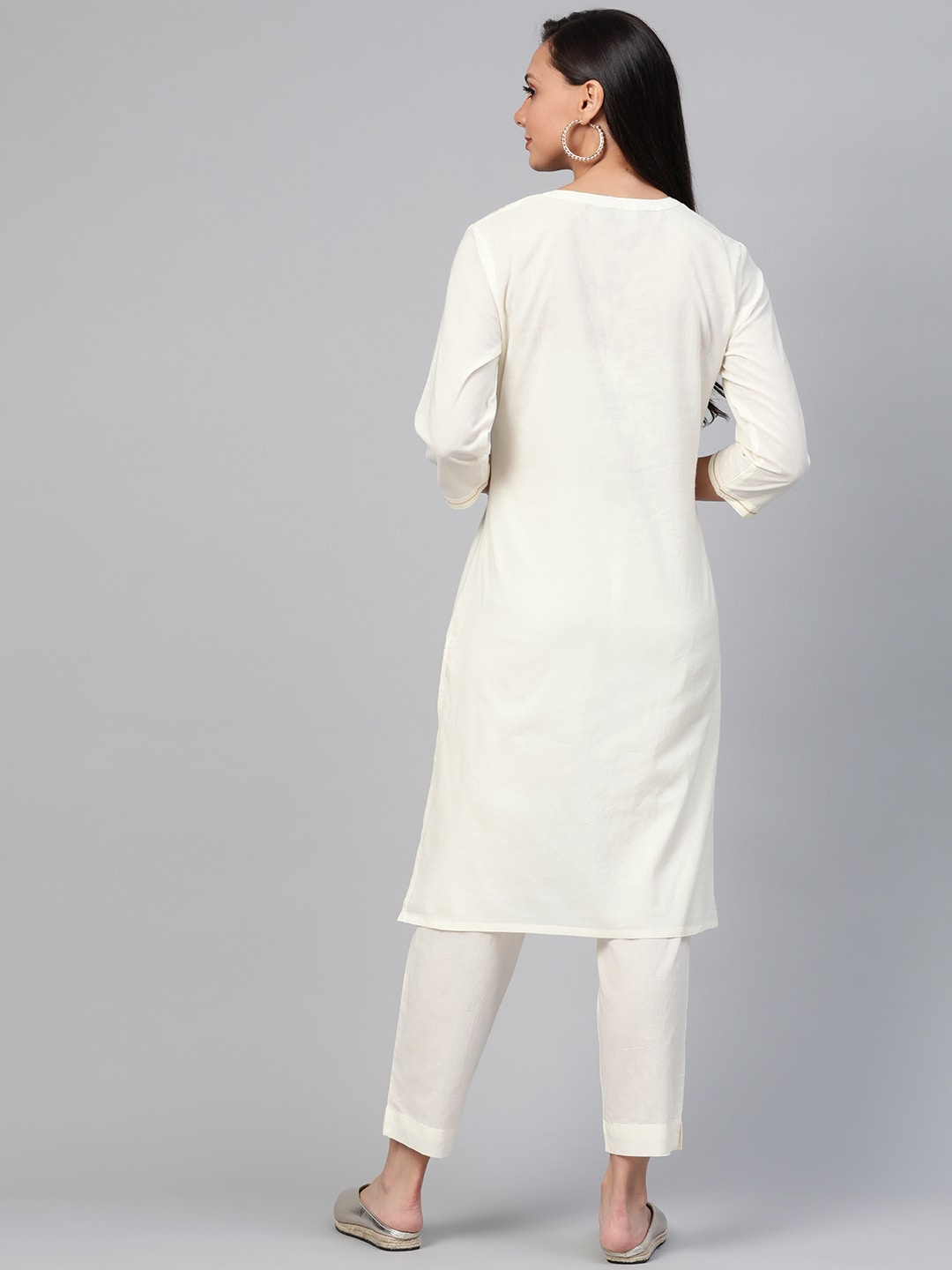 Sangria Women Off-White & Golden Yoke Design Kurta with Trousers | Grocsy