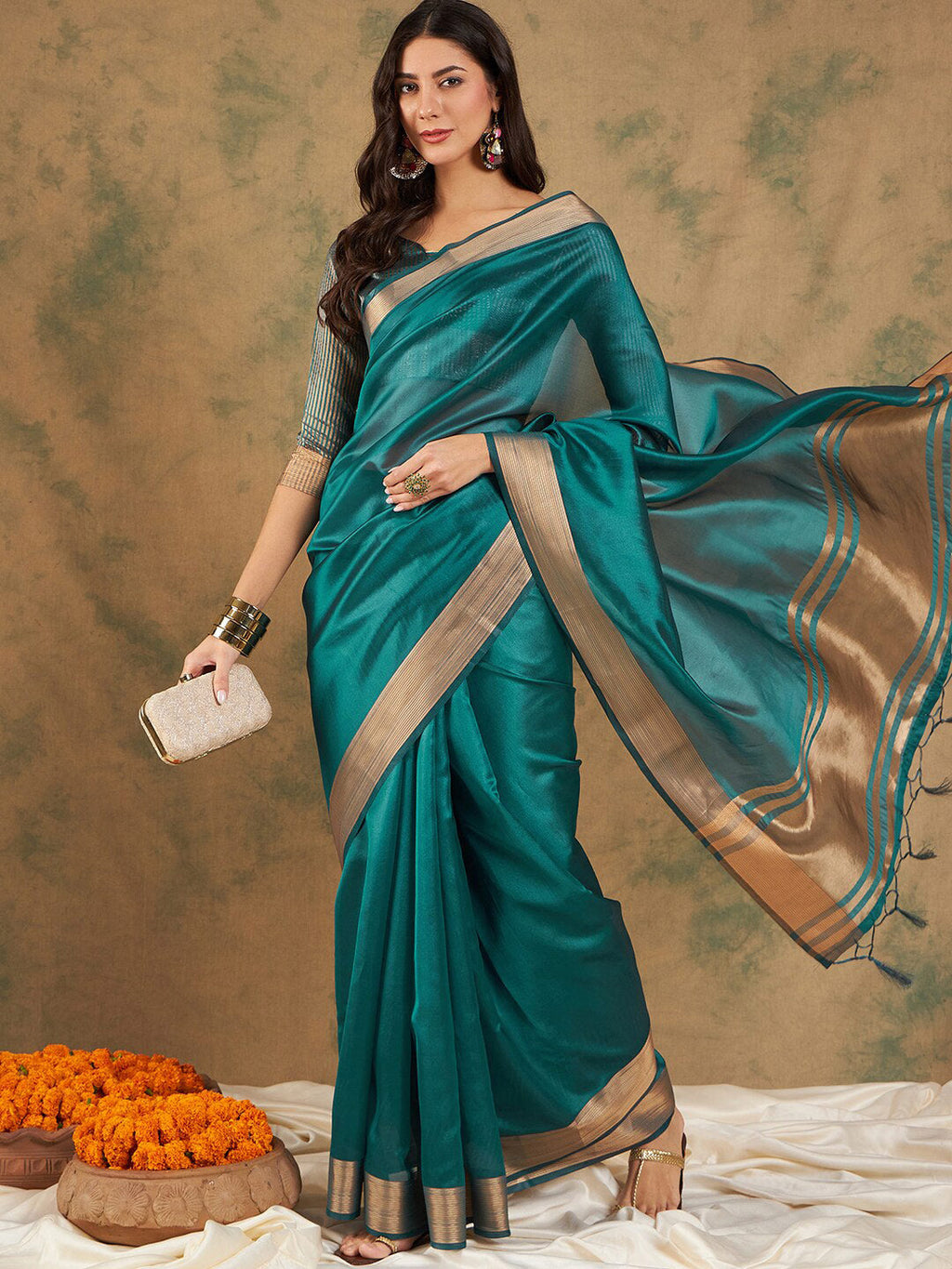 Sangria Organza Zari Kanjeevaram Saree | Grocsy