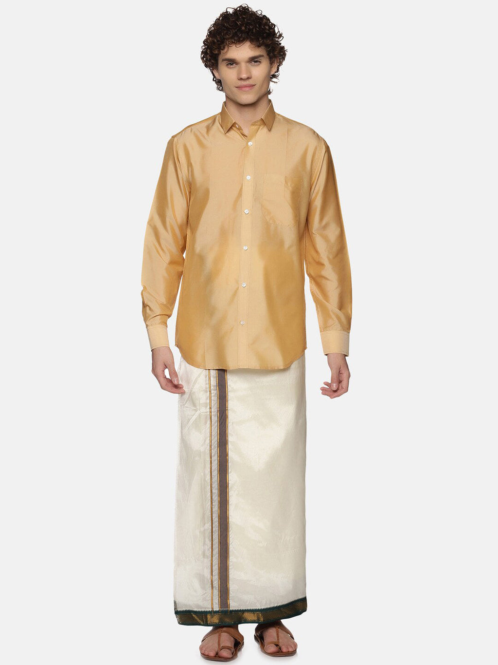 Sethukrishna Men Off White Solid Art Silk Dhotis | Grocsy