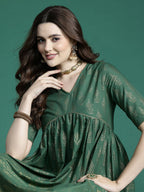 Sangria Ethnic Motifs Print Gotta Patti Pure Cotton Anarkali Kurta | Grocsy