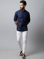 Even Apparels Navy blue Color Pure Cotton Men's Kurta With Band Collar (PRT1184) | Grocsy
