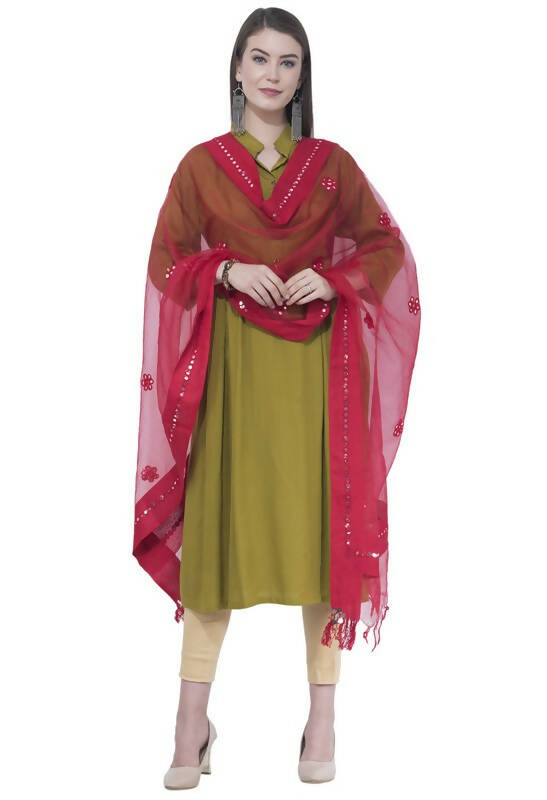 Mominos Fashion Moeza Orgenza Flower Mirror Red Dupatta | Grocsy
