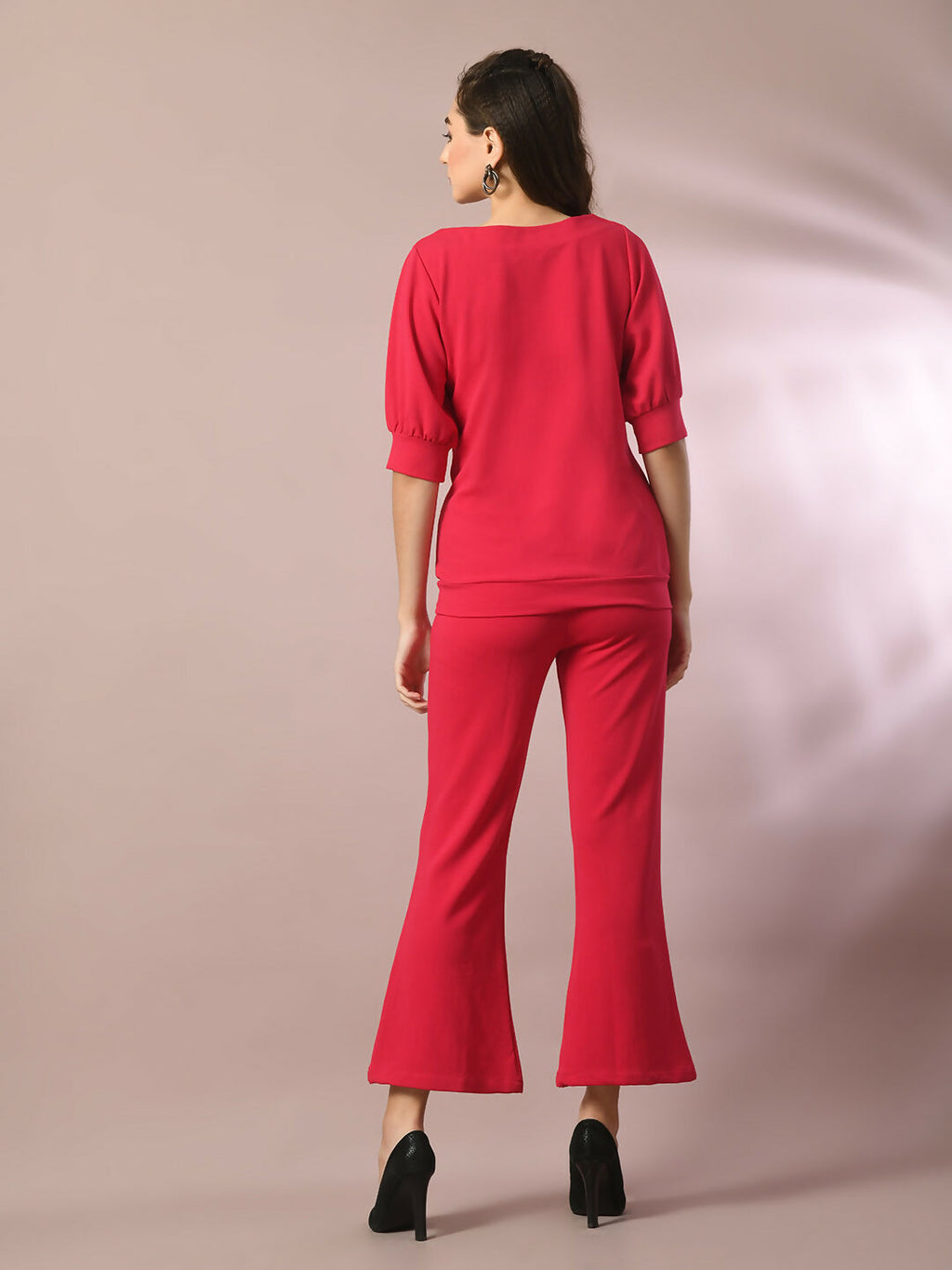 Myshka Women's Pink Solid Party Parallel Trousers | Grocsy