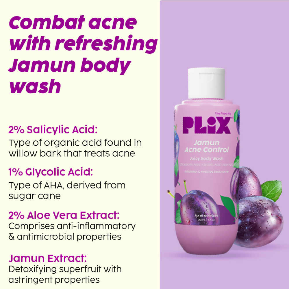 PLIX The Plant Fix Jamun Active Acne Regime With Cleanser & Body Wash For Women & Men | Grocsy