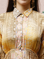 Mustard Crepe Foil Printed Long Dress - Michan | Grocsy