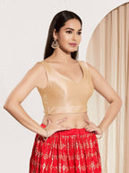 Joban Fashion Cream Mulberry Silk Padded Blouse With Round Neck Sleeveless | Grocsy