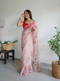 Vamsee Peach Organza Saree | Grocsy