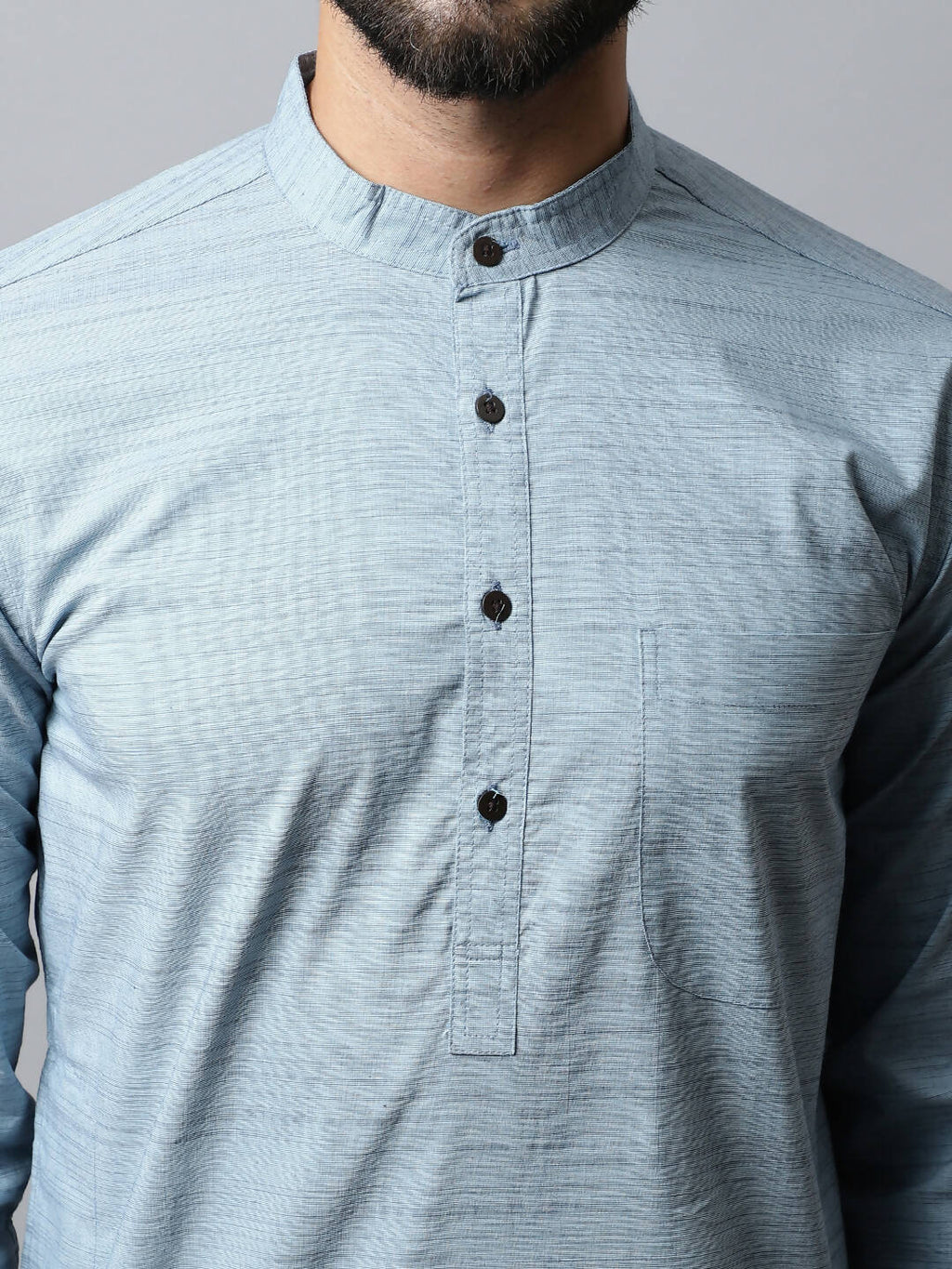 Even Apparels Blue Color Cotton Pure Cotton Men's Kurta With Side Placket (SLD1156) | Grocsy