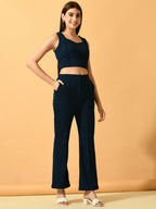 Myshka Women's Navy Blue Solid Top With Trousers | Grocsy