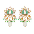 Nuyug 22K Gold Plated Semi Precious Green Stone Studded Pearl Drop Stud Earrings | Grocsy