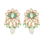 Nuyug 22K Gold Plated Semi Precious Green Stone Studded Pearl Drop Stud Earrings | Grocsy