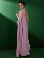 Sangria Mauve Embellished Pure Georgette Saree | Grocsy