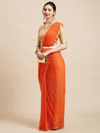 Saree Mall Orange & Gold-Toned Floral Sarees | Grocsy