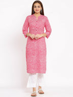 HERE&NOW Pink Chevron Printed Regular Kurta with Trousers | Grocsy