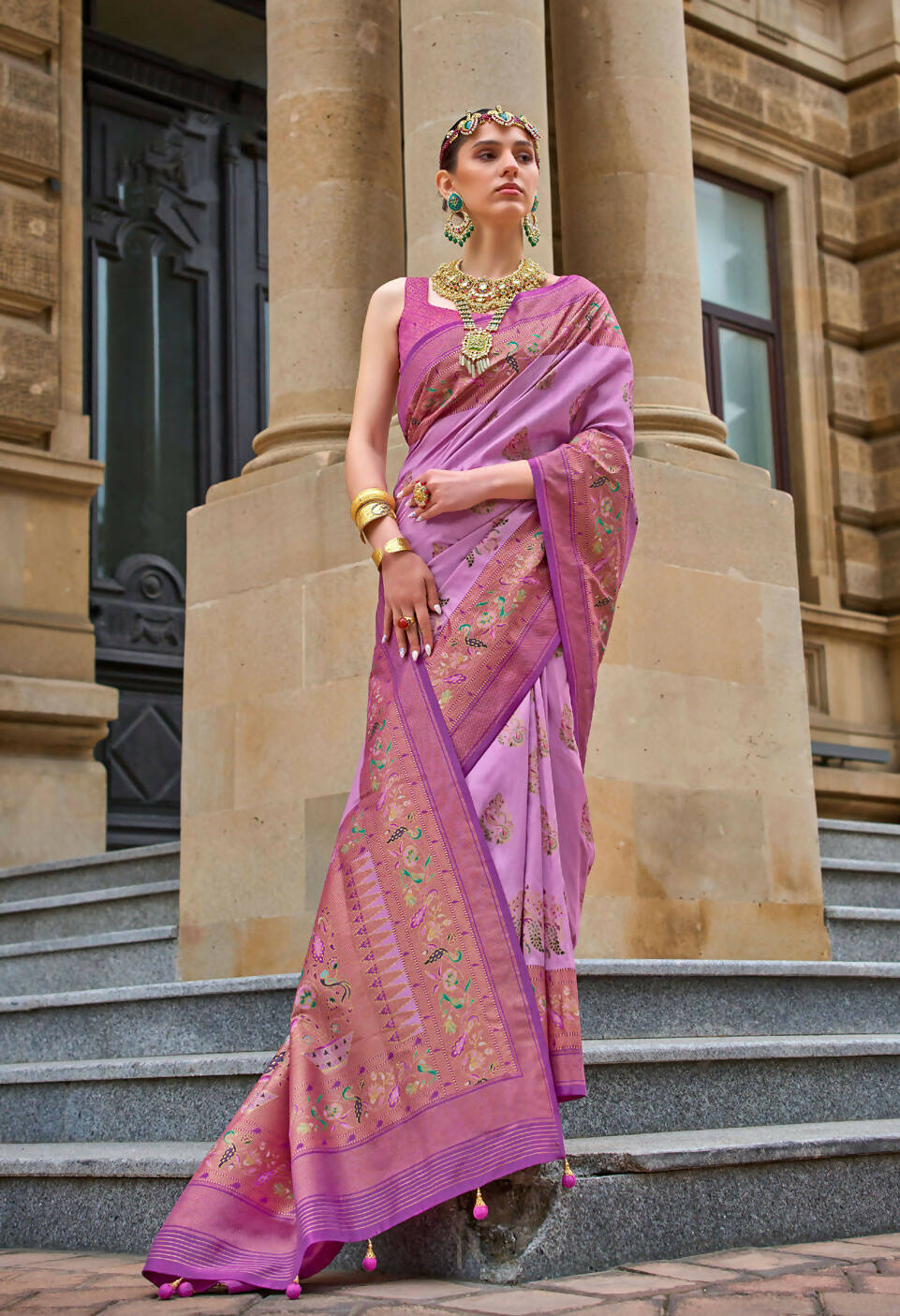 Sugar Plum Purple Superior V.P.Silk Woven Printed Patola Silk Saree - Rewaa Milano | Grocsy