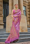 Sugar Plum Purple Superior V.P.Silk Woven Printed Patola Silk Saree - Rewaa Milano | Grocsy