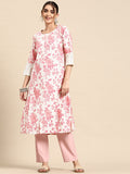 Sangria Floral Printed Cotton Slub Kurta | Grocsy