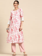 Sangria Floral Printed Cotton Slub Kurta | Grocsy