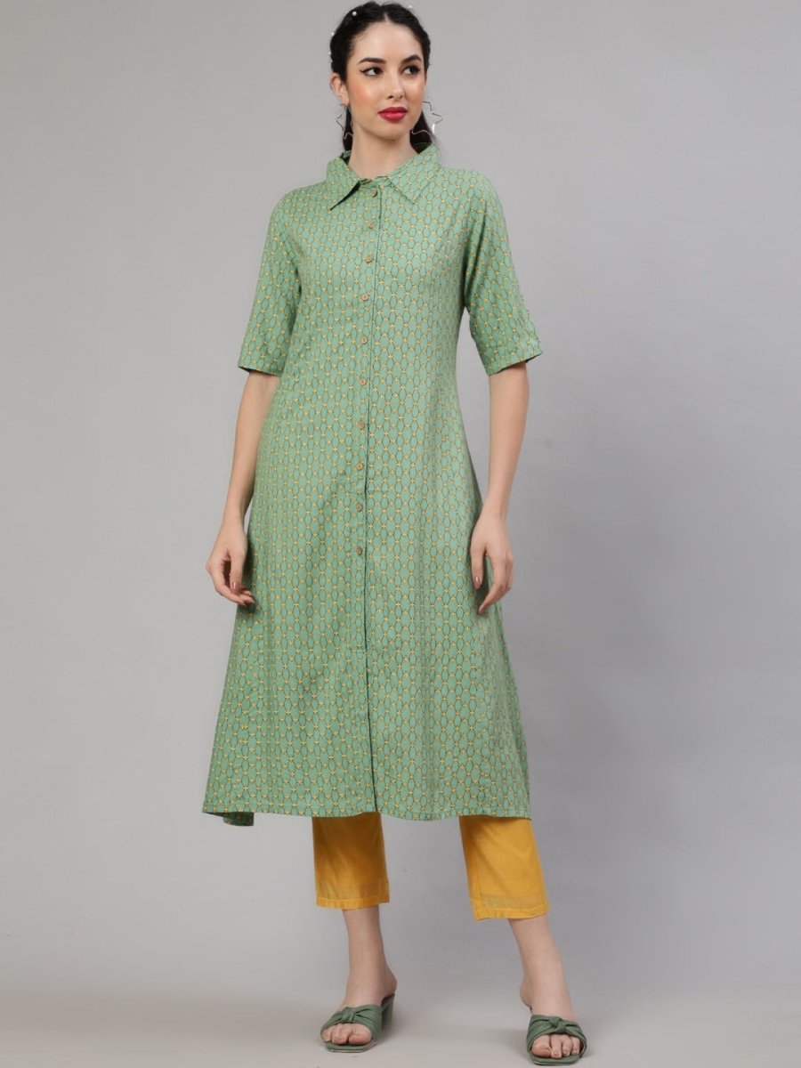 Aks Floral Printed Regular A-Line Kurta With Trousers | Grocsy