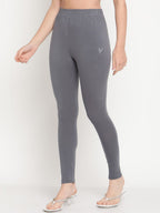 TAG 7 Women Grey Solid Cotton Ankle-Length Leggings | Grocsy