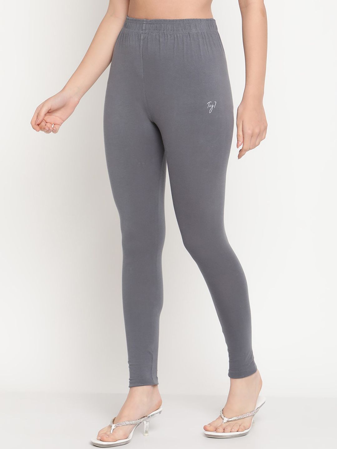 TAG 7 Women Grey Solid Cotton Ankle-Length Leggings | Grocsy