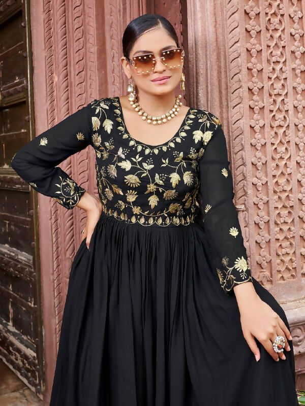 Joban Fashion Black Readymade Dress With Sequins embroidery Work | Grocsy