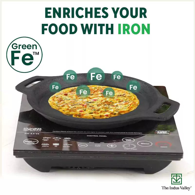 The Indus Valley CASTrong Cast Iron Fish Fry Pan, Pre-seasoned, Nonstick, 100% Pure, Toxin-free, Induction, 22.4/25cm, 1.5kg/2kg | Grocsy