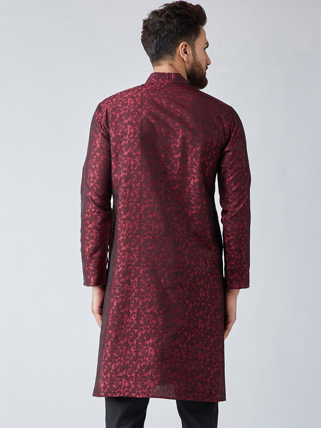 Sojanya Men Maroon Woven Design Straight Kurta | Grocsy