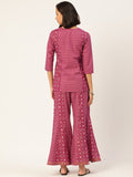 HERE&NOW Women Pink And Black Ethnic Printed Pure Cotton Kurti With Palazzo And Dupatta | Grocsy