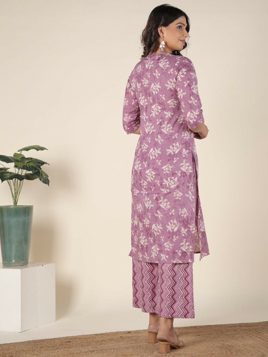 Aramya Pink Soft Cotton Floral Print Straight Kurta Set for Women | Grocsy