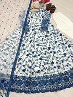 Teeya Creation White Color Faux Georgette Heavy Embroidery Work Wedding Wear Long Gown | Grocsy