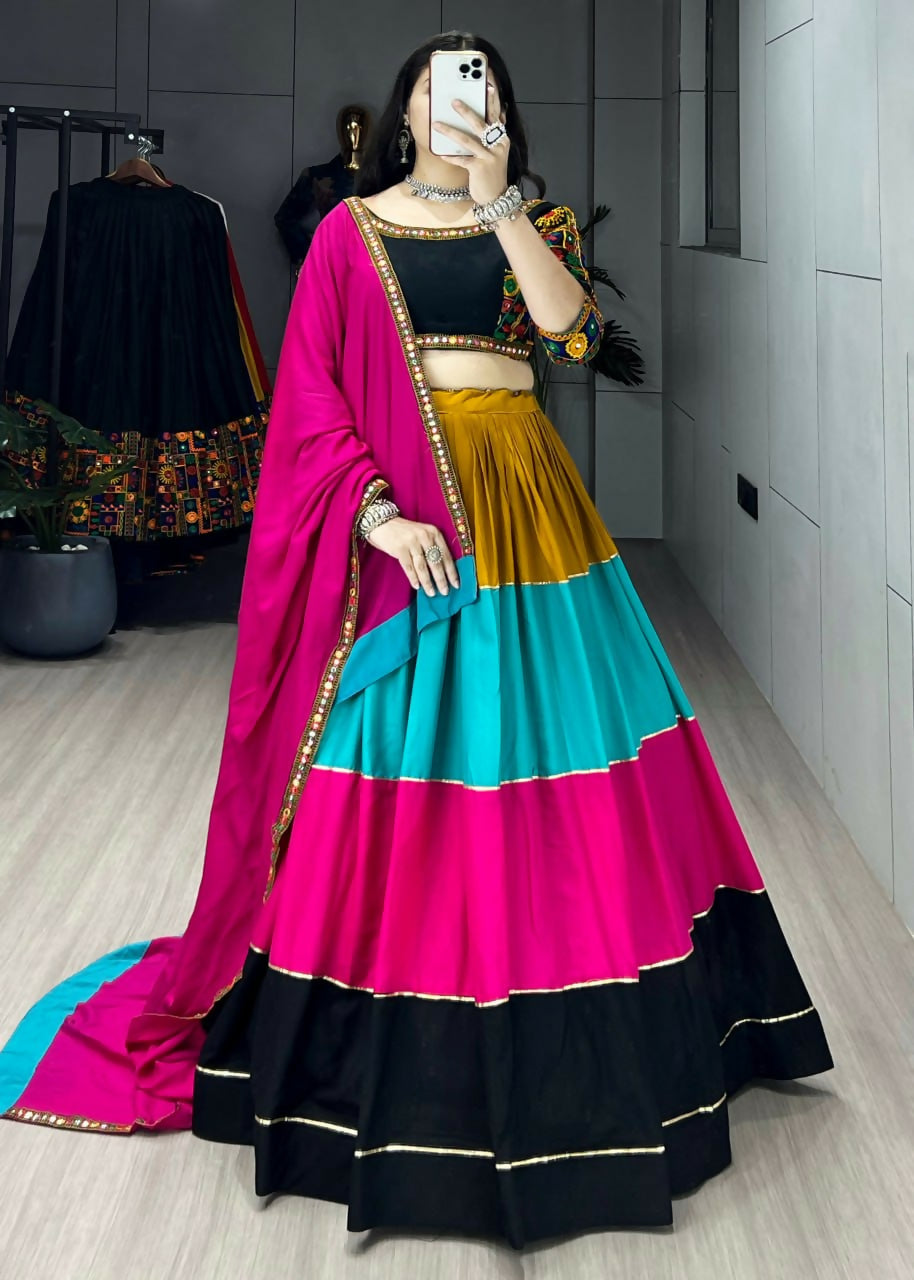 Yash Enterprise Multi Color Rayon Cotton Embroidery Semi Stitched Navratri Top Chaniya Choli | Grocsy