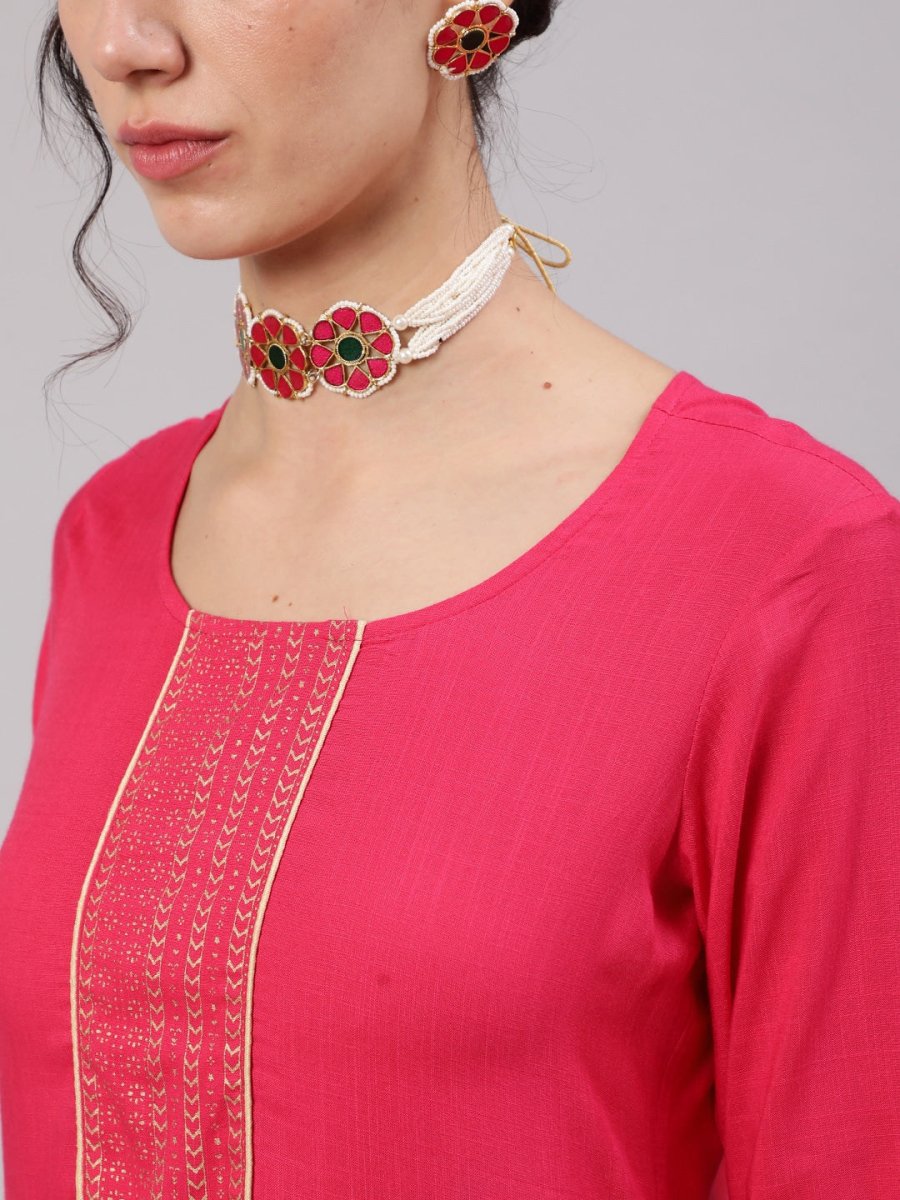 Aks Ethnic Motifs Yoke Design Straight Kurta And Trousers | Grocsy