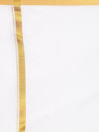 Sethukrishna Men White & Gold-Coloured Solid Cotton Dhoti | Grocsy