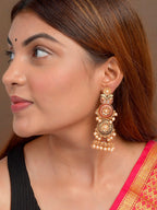 Shoshaa Maroon & Green Gold-Polished Contemporary Jhumkas Earrings | Grocsy