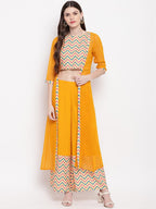 Janasya Women Yellow & Pink Solid Top with Kurta & Palazzos | Grocsy