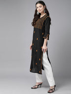 ADA Ethnic Motifs Embroidered Chikankari Cotton Straight Kurta | Grocsy