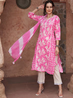 Sangria Ethnic Motifs Printed Sequined Pure Cotton Kurta with Trousers & Dupatta | Grocsy