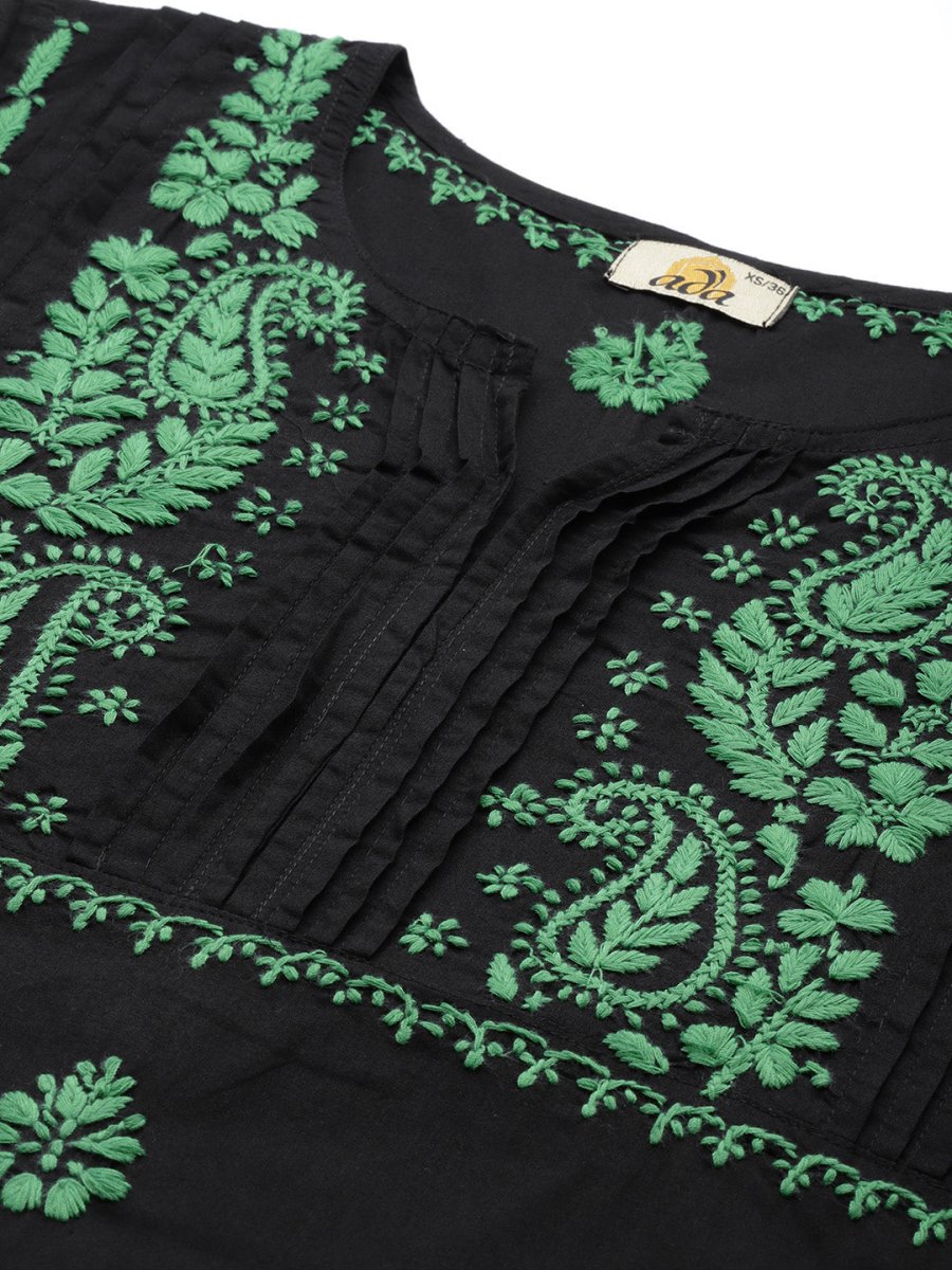 ADA Women Ethnic Motifs Embroidered Cotton Chikankari Floral Kurta | Grocsy