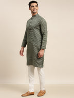 Sojanya Men Green Ethnic Motifs Kurta with Pyjama & Nehru Jacket | Grocsy