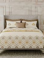 LABHAM Cream-Coloured & Brown Ethnic Motifs Cotton 180 TC King Bedsheet & 2 Pillow Covers | Grocsy